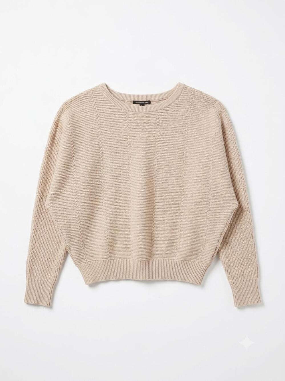 Women's Beige Textured Knit Crewneck Pullover Sweater